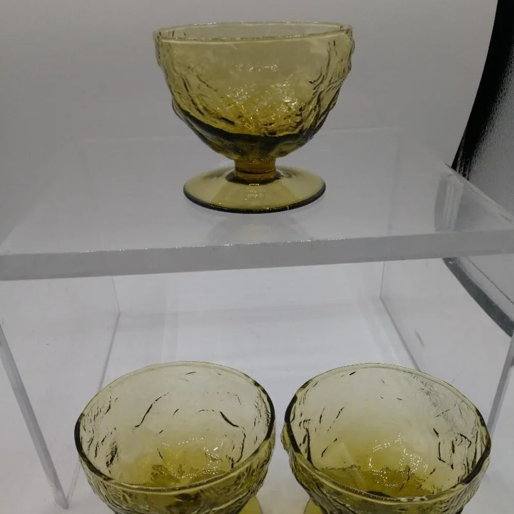 1960's Yellow/Green Crinkled Ice Cream /Sherbet bowls Set of 3